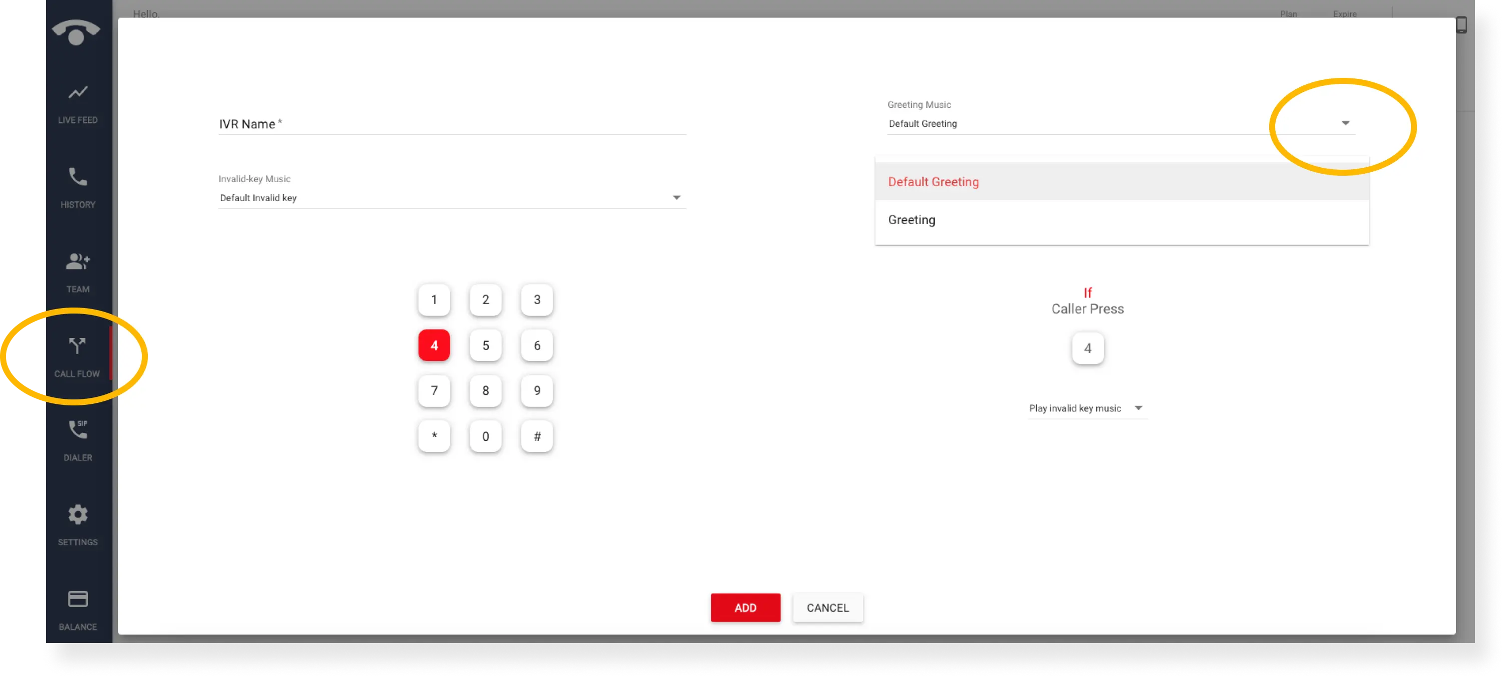 How do I create/add a new 'IVR call flow' on the TeleCMI platform