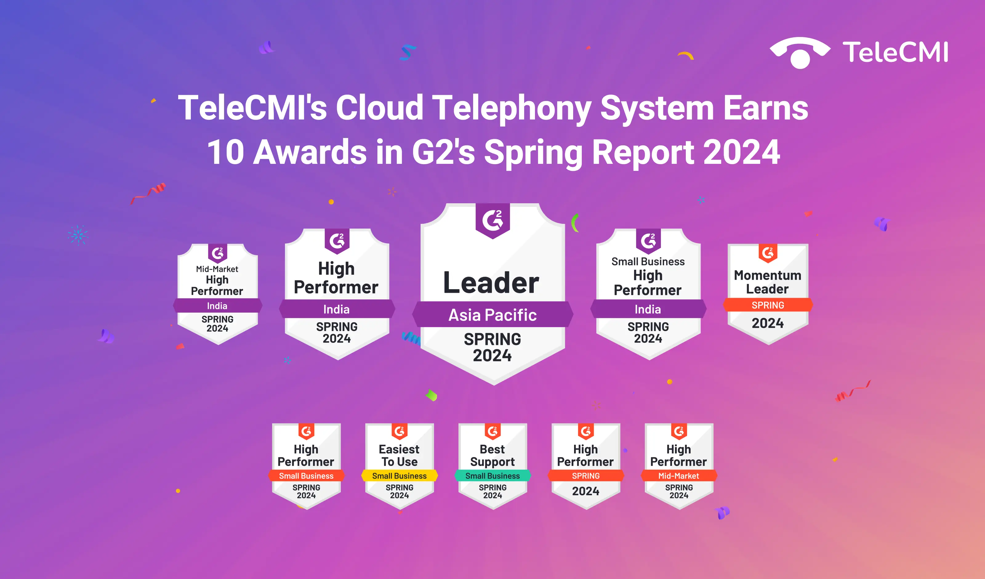 TeleCMI's Cloud Telephony System Bags Multiple Awards in G2’s Spring 2024 Reports